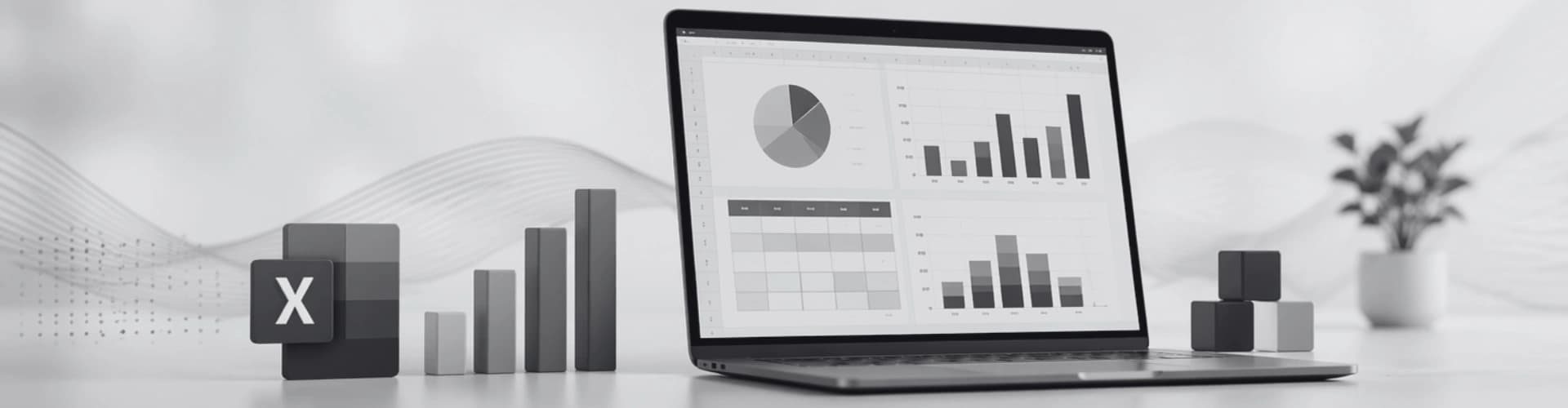 Excel charts and pivot table data on a screen